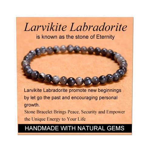 Massive Beads Larvikite Labradorite - Eternity - Handmade Handmade Yoga Stretch Elastic Bracelet Natural Stone Crystal Healing Power Energy Gifts for Unisex Adult 4mm