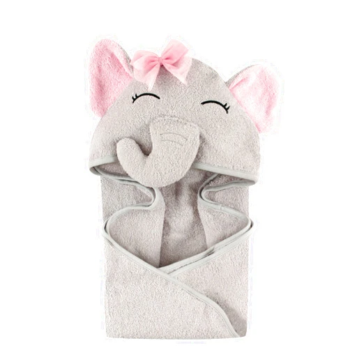 Hudson Baby Unisex Baby Animal Face Hooded Towel, Pretty Elephant 1-Pack, One Size