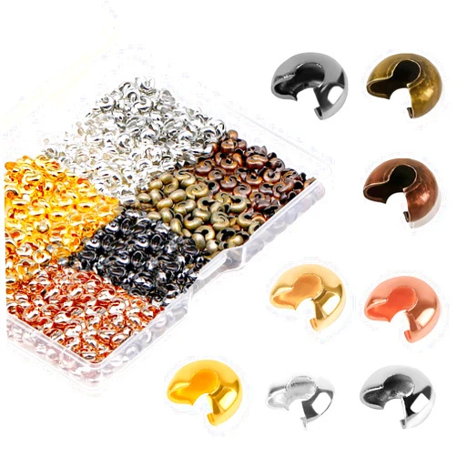KALIONE 800 Pieces Crimp Beads for Jewelry Making, Multicolor Crimp Bead Covers Metal Crimp Bead Knot Covers Circle Open Beads Covers 3mm Crimping Spacer Beads for DIY Crafts Bracelets Jewelry Making Supplies