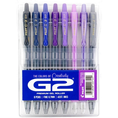 Pilot, G2 Premium Gel Roller Pens, G2 Boost Purples Pack, The Colors of Creativity, 8 Pack Pouch, Fine Point 0.7 mm, Assorted