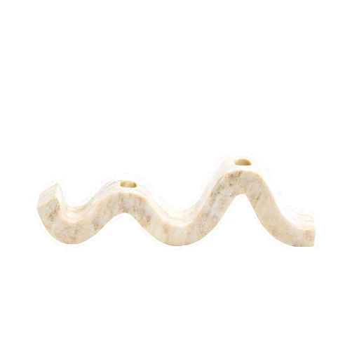 Bloomingville Modern Marble and Brass Wave Double Taper Holder, White, 15''L x 4''W x 2''H