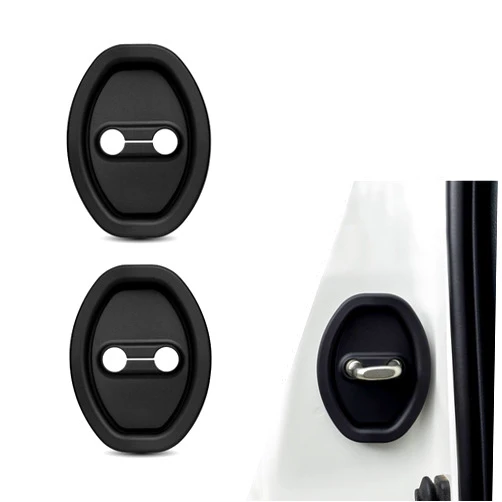 Nodteem 2 PCS Car Door Lock Protector Silent Shock Absorption Pad, Door Lock Buckle Cover Anti-Rust Silicone Protective Cover, Car Door Lock Guard Cover, Universal for Most Cars (Black)