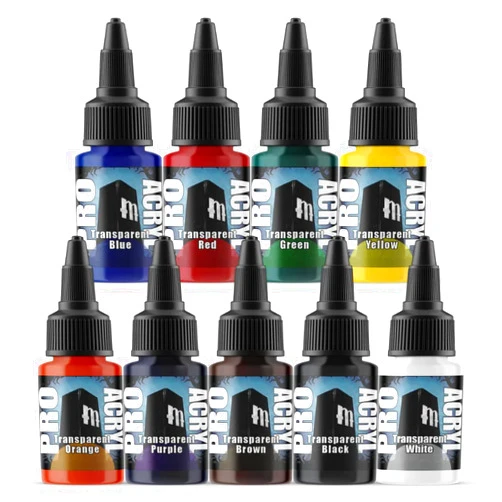 Monument Hobbies Pro Acryl Expansion Set #2 - Transparents! Acrylic Model Paints for Plastic Models - Miniature Painting, no-clog cap, comes loaded with glass agitator