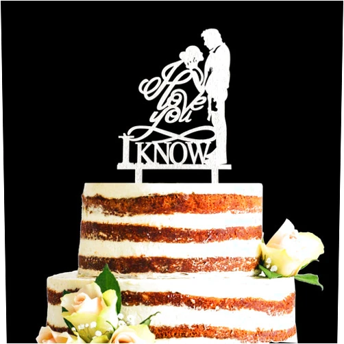VANVENE Acrylic I Love You I Know Cake Topper, Star Wars Theme Wedding Cake Topper, Han and Leia Cake Topper (Silver)