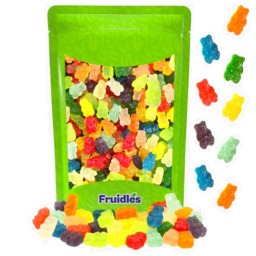 Fruidles 12 Assorted Gummy Bears Candy, Fruit Flavors, Allergy Friendly, Non-GMO, No Artificial Sweeteners (8oz Bag)