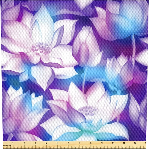 Ambesonne Floral Fabric by The Yard, Lotus Flower Bouquets Along Buds Discotic Color Blossoms Garden Artwork, Decorative Satin Fabric for Home Textiles and Crafts, 1 Yards, Fuchsia and Lavender