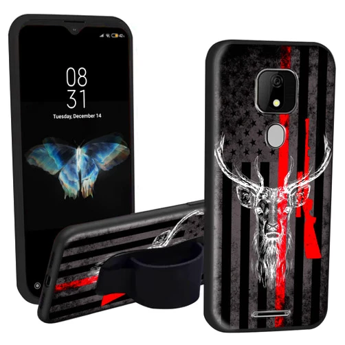 EDGFRTOIO Case for ANS Artia ACK2326 with Phone Loop Finger Holder, Elastic Hand Strap Grip Stand Case Shockproof Soft Printed TPU Graphic Cover for ANS Artia ACK2326, American Flag Deer Hunting