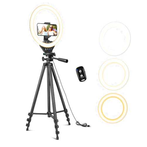 Sensyne 10'' Ring Light with 50'' Extendable Tripod Stand, LED Circle Lights with Phone Holder for Live Stream/Makeup/YouTube Video/TikTok, Compatible with All Phones