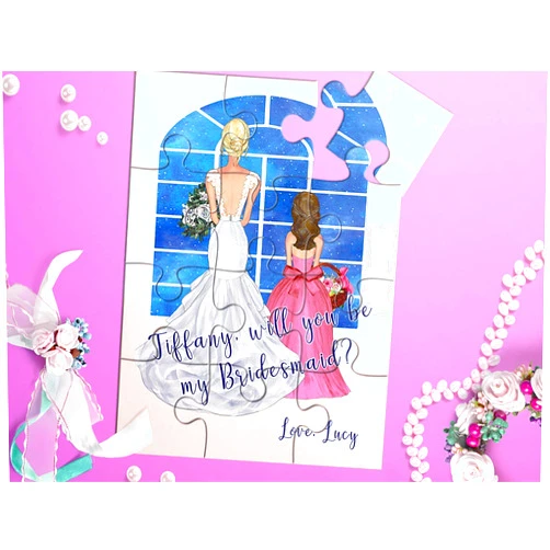 TwoCrewDesign Will You Be Our Flower Girl - Flower Girl Puzzle - Will You Be My Junior Bridesmaid - Flower Girl Favor - Junior Bridesmaid Proposal Puzzle