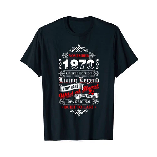 The Original Geboren 1970 Design 50 Jährigen Mann 50. Geburtstag Geschenk Living Legend November 1970 T-Shirt