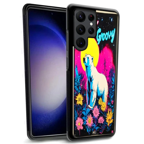 SANTUO Phone Case for Samsung Galaxy S24 S23 S22 S21 S20 S10 S9 S9+S8 S7 Edge Plus Ultra FE S10e 4G/5G Polar Bear-AD0, Black Textured Frame