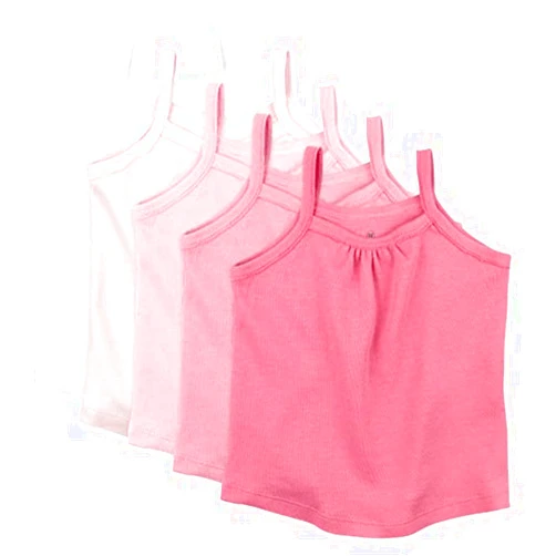 HonestBaby 5-Pack Cami Tops Sleeveless T-Shirts 100% Organic Cotton for Infant and Toddler Baby Girls