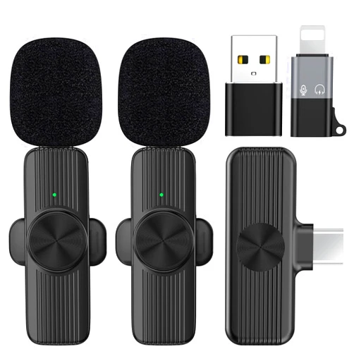 RoyAroma 2Pcs Wireless Lavalier Microphone Compatible with Android Phone/iPhone/iPad/Laptop, Plug-Play Lapel Clip-On Mini Mic with Noise Reduction for Vlog Interview YouTube 65ft
