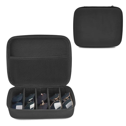 Mkono Travel Sunglasses Organizer Glasses Case Multiple Pairs with Adjustable Slots Portable Eyeglasses Case Storage Box for Men Women, Medium, Black