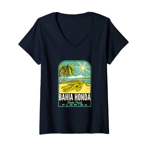 Bahia Honda State Park Merch Womens Bahia Honda State Park FL Vintage Travel V-Neck T-Shirt