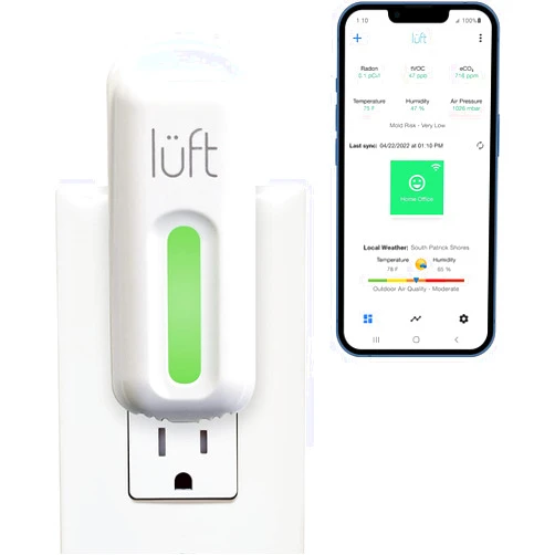 SunRADON lüft: Plug-in, Wi-Fi Radon and Indoor Air Quality Monitor with Mobile App, Continuously Measures Radon, eCO2, VOC's, Temperature, Pressure, and Humidity