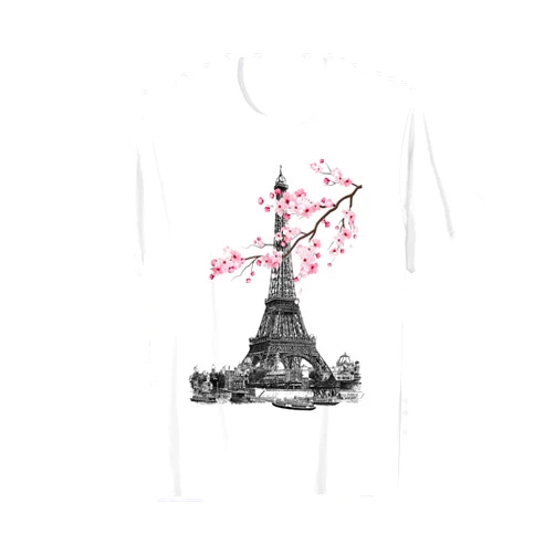 CRAZEELEBAH INC VINTAGE EIFFEL TOWER IN PARIS FRANCE, SAKURA CHERRY BLOSSOM T-Shirt