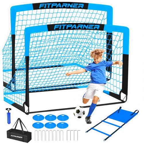 FITPARNER Kids Soccer Goals for Backyard Set - 2 Set of 5X3.6 ft Soccer Nets for Kids Age 3-14,Portable Pop Up Soccer Training Equipment Kit with 20 ft Agility Ladder, Soccer Ball for Toddler Youth Outdoor Game