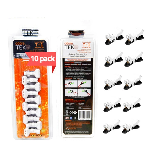 Adoretek T-Type Wire Connector [T-1] NO Need to Peel NO-Splice NO-Tape and Water Resistant Easy Fast and Safe Electrical Insulated Wire Terminals AGW 23~20(0.3-0.5 sqmm) 3A [10 PCS]