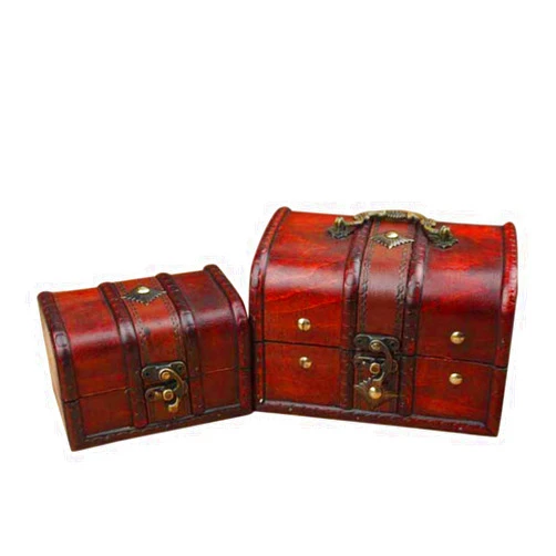 Coolrunner 2pcs Antique Vintage Wooden Box Stamp Flower Small Metal Lock Jewelry Treasure Chest Handmade Retro Wood Organizer Case Box (2 pcs)