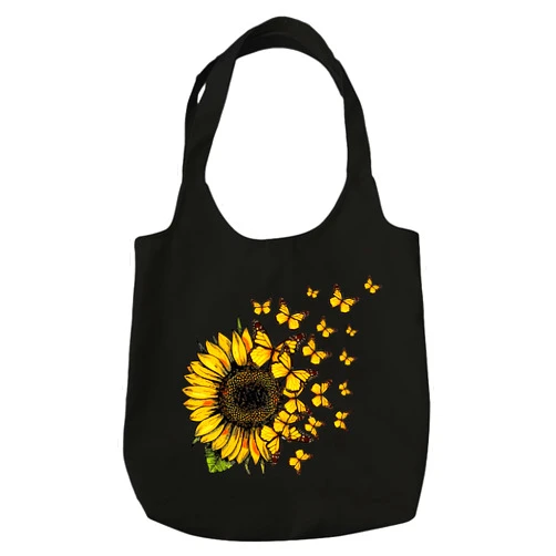 KIEKIECOO Cute Floral Canvas Tote Bag for School Aesthetic Sunflower Graphic Canvas Bags With Handles Reusable Shopping Bag