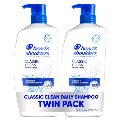 Head & Shoulders Classic Clean Dandruff Shampoo Twin Pack, Anti-Dandruff Daily Use, Paraben-Free, Color-Safe, 32.1 Fl Oz Each (Set of 2)