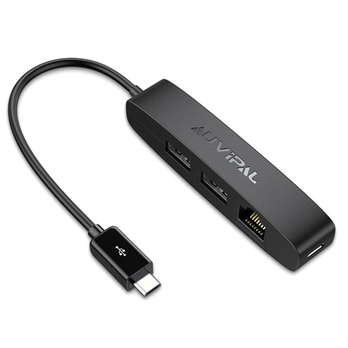 AuviPal 3-in-1 Micro USB Ethernet Adapter, OTG Hub with 2 USB Ports and 1 RJ45 Port for Fire TV Stick, Raspberry Pi Zero, Google Chromecast Ultra, and TiVo Stream 4K - Black