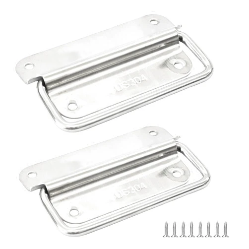 PDETVEO 2PCS 4 Inch 304 Stainless Steel Pull Handles, Foldable Ring Pull with Mounting Hardware, Metal Cabinet Handles for Toolbox Chest Storage Boat Hatch (Silver)