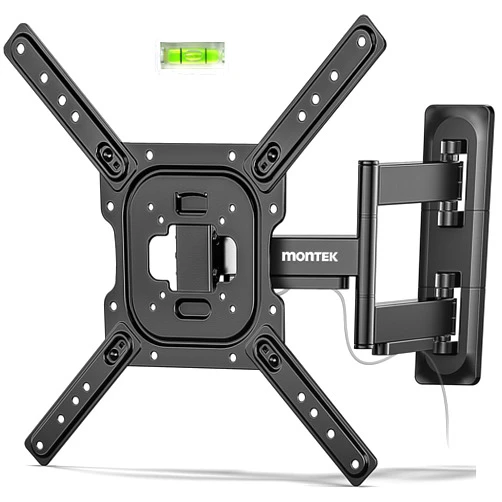 monTEK Full Motion TV Wall Mount for 23–65 Inch Flat & Curved TVs and Monitors, Swivel & Tilt Articulating Bracket, Max VESA 400x400mm, Holds up to 77 lbs, Perfect Center Design