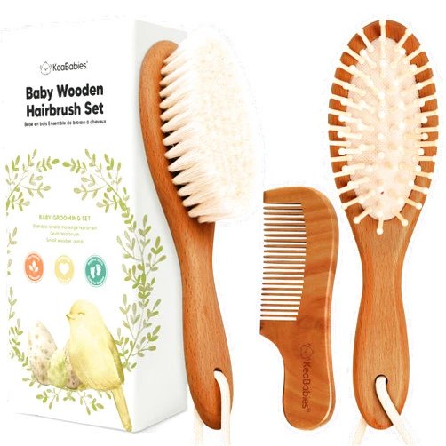 KeaBabies Baby Hair Brush and Comb Set for Newborn - Wooden Baby Hair Brush Set with Soft Goat Bristle, Baby Brush Set for Newborns,Baby Brush and Comb Set Girl, Boy,Toddler Cradle Cap Brush (Oval, Dark Walnut)