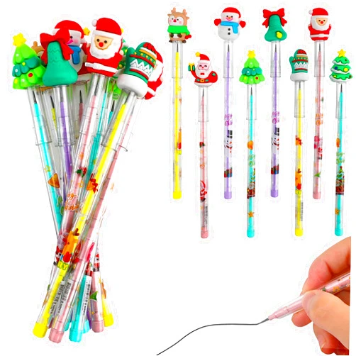 DIYASY 24 Pieces Christmas Stackable Pencils, Holiday Mechanical Pencil bulk Multi Point Push Pencil for Kids Party Supplies Gifts Classroom Rewards Prizes Decorations