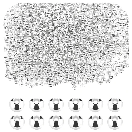 Mozeat Lens 1500PCS 3mm Smooth Round Spacer Beadsm, Mini Silver Plated Metal Beads Loose Small Steel Balls with Hole for Bracelet Necklace DIY Crafts Chain Jewelry Making Supplies