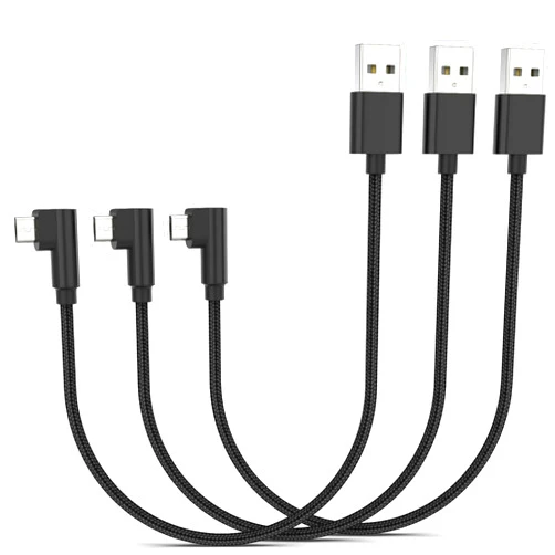 Umefly 1Ft Right Angle Micro USB Cable 3Pack, Short USB A to Micro B Cord 90 Degree, High Speed Sync Durable Nylon Braided Android USB 2.0 Fast Charging Cable for Samsung S7 Note, Kindle, LG, Power Bank, PS4