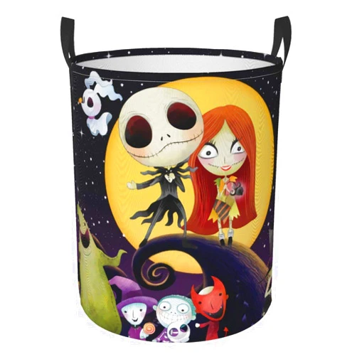 XZZZN Nightmare Before Christmas Laundry Hamper Circular Tunic Dirty Pocket Waterproof Large Oxford Fabric Foldable Round Laundry Storage Basket Dirty Clothes Bag Medium