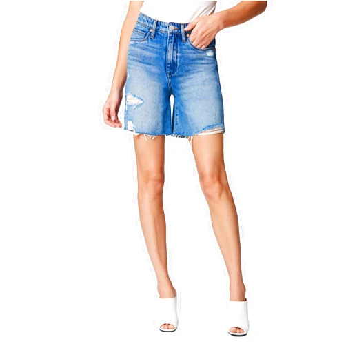 [BLANKNYC] Womens Luxury Clothing High Rise Five Pockets Denim Shorts with Small Rips, Comfortable & Stylish