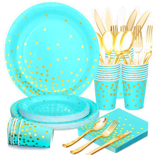 Joy akkess 175PCS Teal Birthday Decorations Teal Party Decorations Birthday Plates and Napkins Party Supplies Serve 25 Teal Paper Plates for Brithday Party Wedding Baby Shower