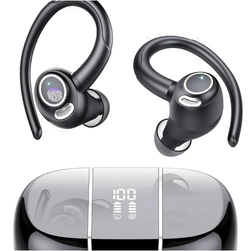 WHATOOK On-Ear Earbud Headphones,Intelligent Charging Compartment LCD Screen Displays Bluetooth 5.3 6 Hours Playback 24 Hours with The Charging Case IPX7