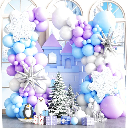 Paeyeq Frozen Balloon Arch Garland Kit, Baby Blue Purple Balloons with Snowflake Explosion Star Foil Balloons for Winter Wonderland Christmas Baby Shower Snow Princess Birthday Party Decorations Supplies