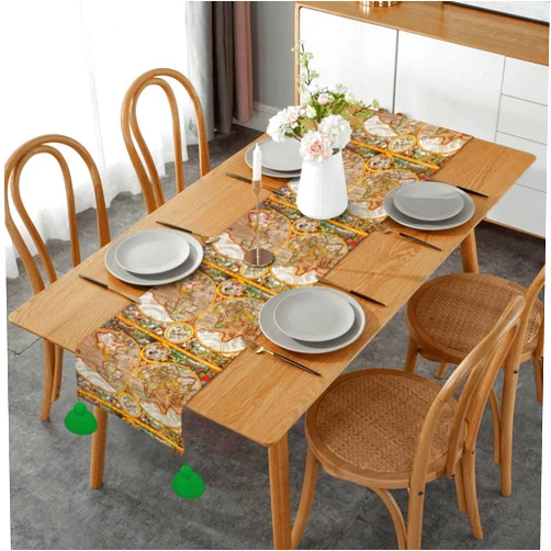 Pevtufa Linen Table Runner, Farmhouse Macrame Table Runners 14 X 60inches for Dining Table Decor, Wedding, Party and Dresser Decor-World Map