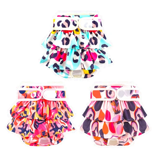 Mengelina Washable Dog Diapers Female 3 Pack Reusable Premium Highly Absorbent Doggie Diapers, Flexible Puppy Diapers, Durable Leak-Proof Leopard Dog Diapers for Period Heat Incontinence Puppy Training, M