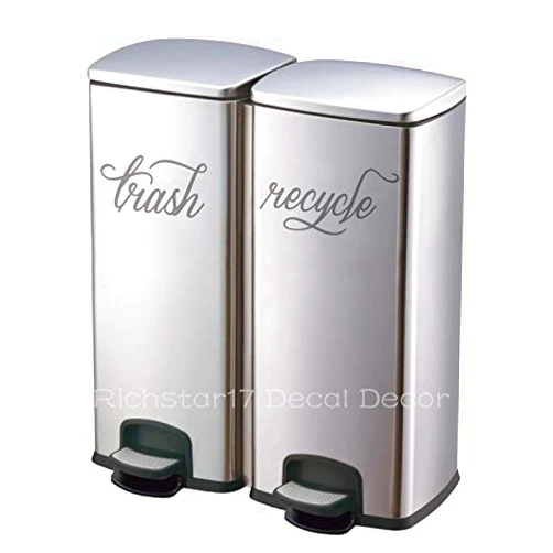 Richstar17 Trash Recycle Decal, Garbage Decal, Vinyl Letters, Vinyl Decal, Barrel Vinyl Sticker, Kitchen Can Decal(Set of 2) (Dark Gray, 5''x2.5'')