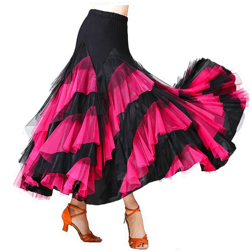 Leemiman Women Ballroom Skirt Latin Dance Dress Long Swing Tiered Skirt