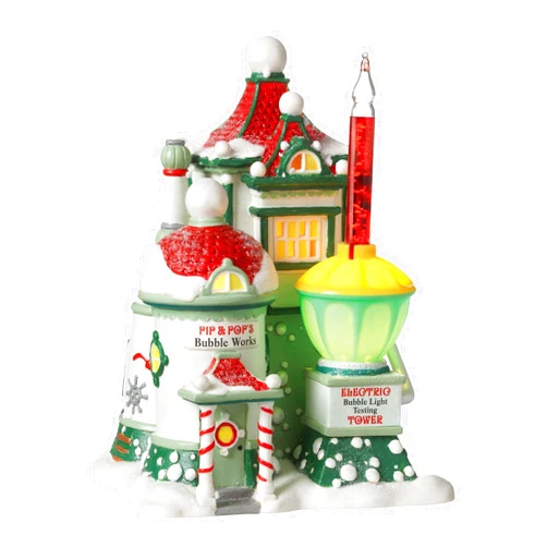 Department 56 Steel, Porcelain, Polyresin, Plastic North Pole Village Pip and Pop's Bubble Works Lit House, 6.89 inch