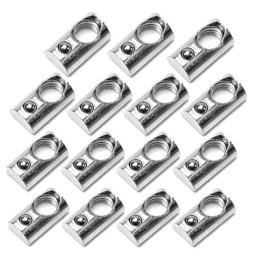 MroMax M6 T Slot Nut Carbon Steel Roll-in Spring T Nut Ball Loaded Elastic Nuts for Machine Home 20 Series Aluminum Extrusion Profile Rail 3D Printer Silver 15Pcs