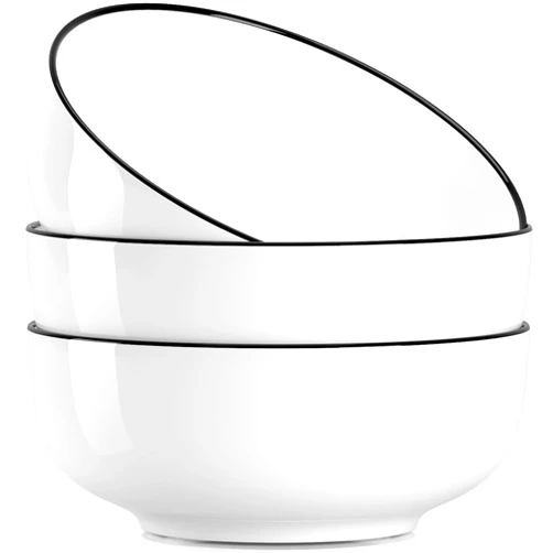 NJCHARMS Large Serving Bowls, 8'' Big Soup Bowl 60OZ Set of 3, White Ceramic Bowl for Kitchen, Pho Bowl for Pasta, Ramen, Soup, Fruit Vegetable, Microwave & Dishwasher Safe