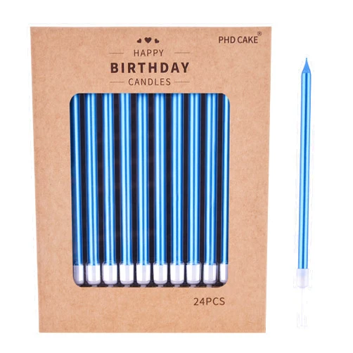 PHD CAKE Blue Long Thin Metallic Birthday Candles, Cake Candles, Birthday Parties, Wedding Decorations, Party Candles