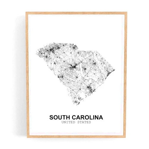 Eleville 8X10 Unframed South Carolina United States Country View Abstract Road Modern Map Art Print Poster Wall Office Home Decor Minimalist Line Art Hometown Housewarming wgn197