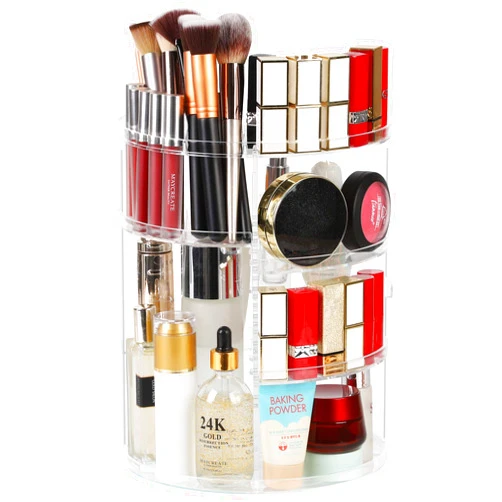 Syntus 360 Rotating Makeup Organizer, Adjustable Bathroom Makeup Spinning Storage Holder, Large Capacity Carousel Cosmetics Display Cases for Vanity, Skincare, Countertop Organization, Clear