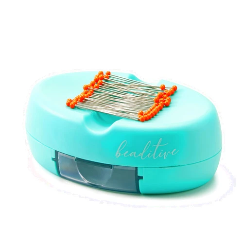Beaditive Magnetic Pin Cushion with Drawer - Strong Magnet Pin Holder Cushion for Sewing - 50 Glass Head Quilting Pins Included - Chic Pincushion Caddy for Sewing Pins, Paper Clips, Screws – Turquoise