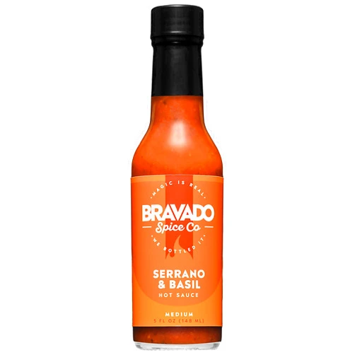Bravado Spice Serrano And Basil Hot Sauce By Bravado Spice Gluten Free, Vegan, Low Carb, Paleo Hot Sauce All Natural 5 oz Hot Sauce Bottle Award Winning Gourmet Hot Sauce